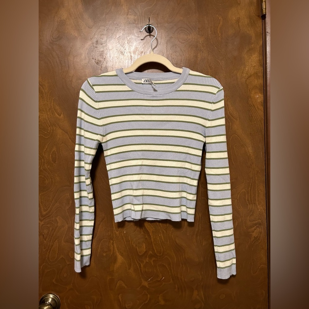 Zara Striped Rib Knit Long Sleeve